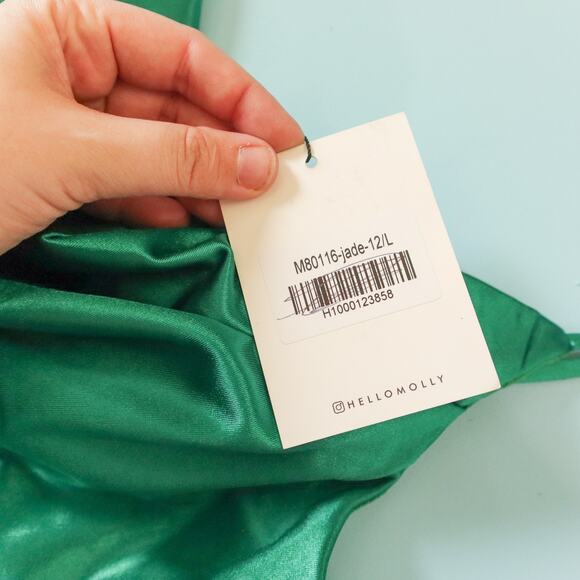 NEW Hello Molly Kelly Green Satin Midi Slip Cowl Neck Dress Size Large US 8 - Picture 4 of 10